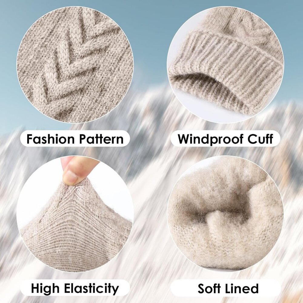 Women's Tan Winter Warm Touch Screen Texting Elastic Knit Lined Stylish Gloves - Picture 2 of 5